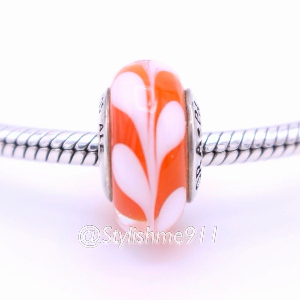 Authentic PANDORA Retired Orange Swirls Glass Charm